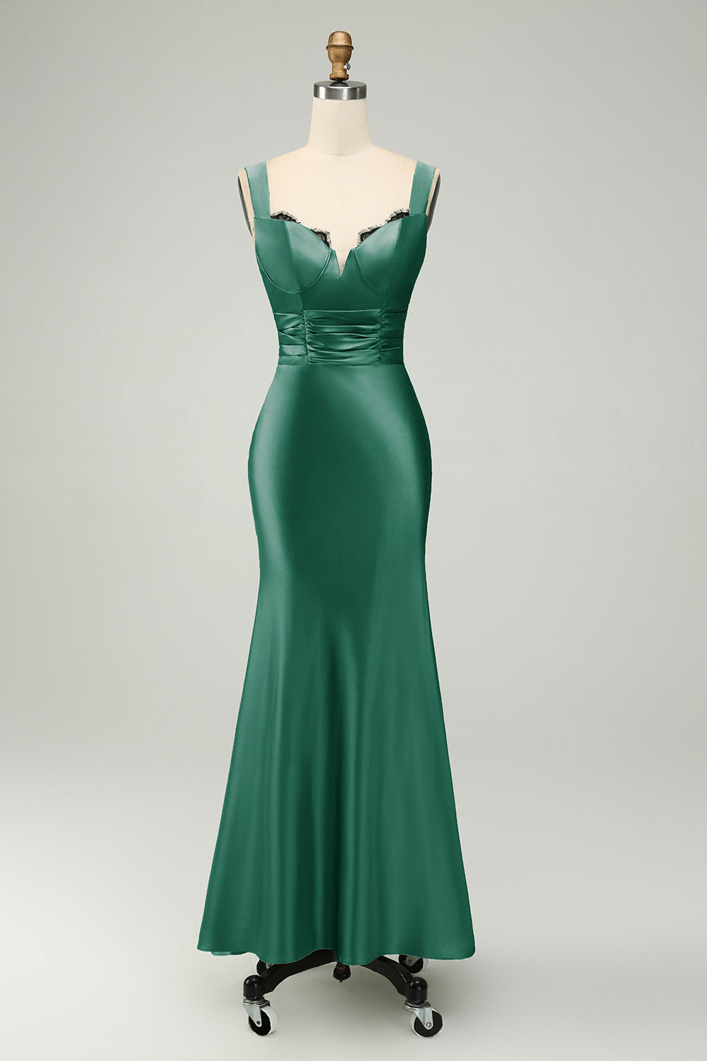 Dusty Sage Sweetheart Corset Mermaid Satin Long Wedding Guest Dress
