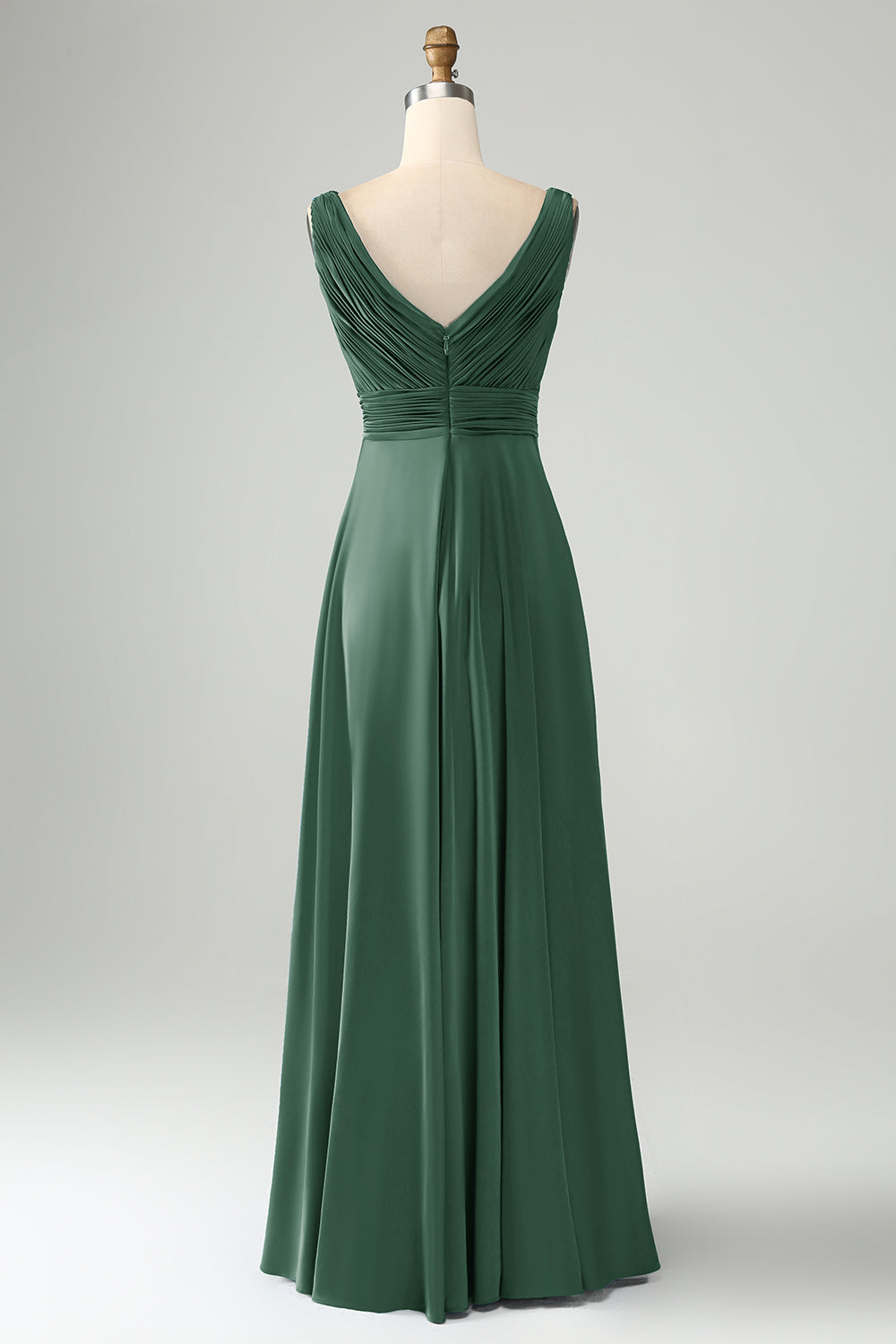 Dusty Rose Twist Front V Neck Pleated Hollow Out Satin Bridesmaid Dress