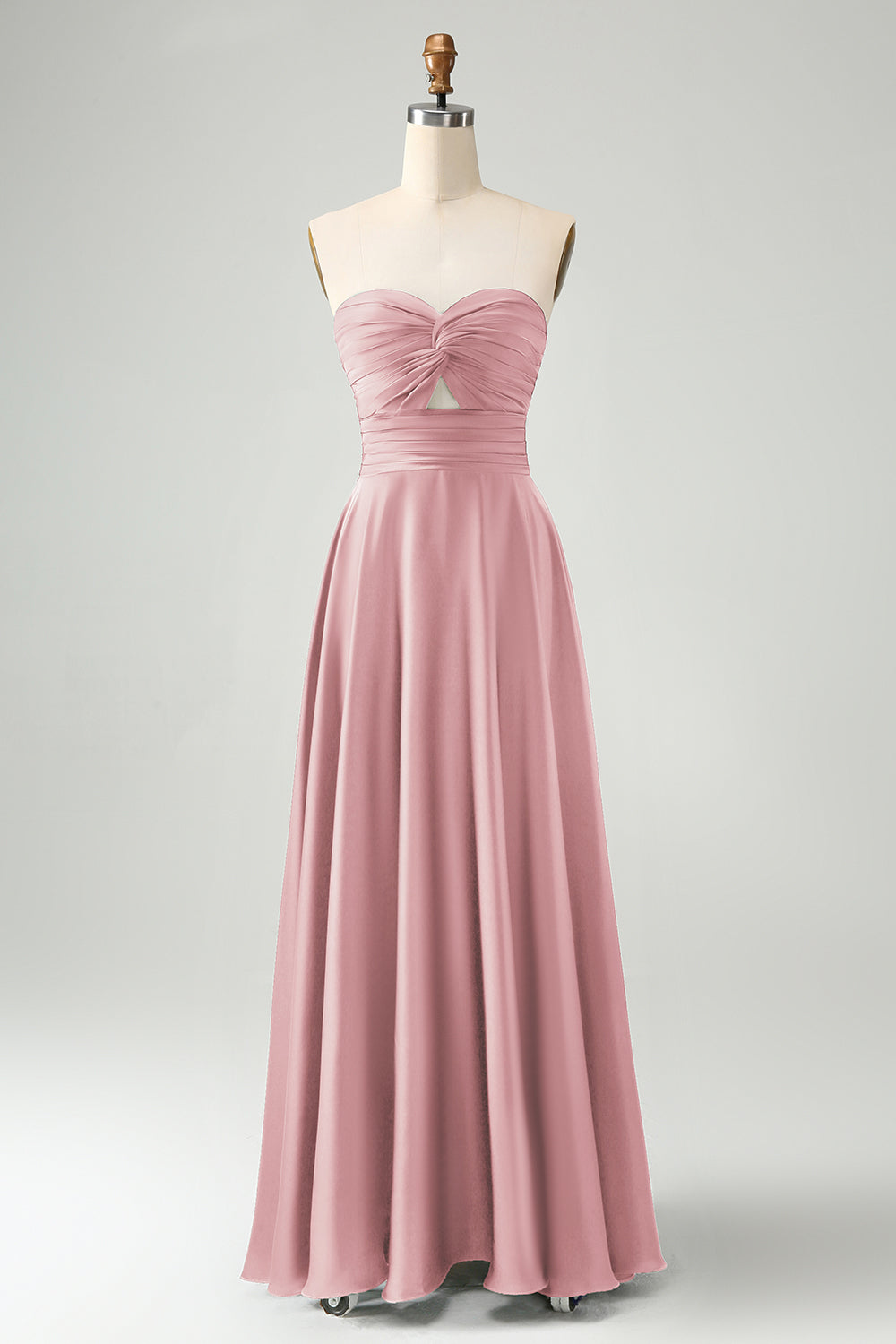 Dusty Sage Twist Front Pleated A Line Satin Long Bridesmaid Dress