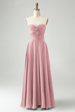 Dusty Sage Twist Front Pleated A Line Satin Long Bridesmaid Dress