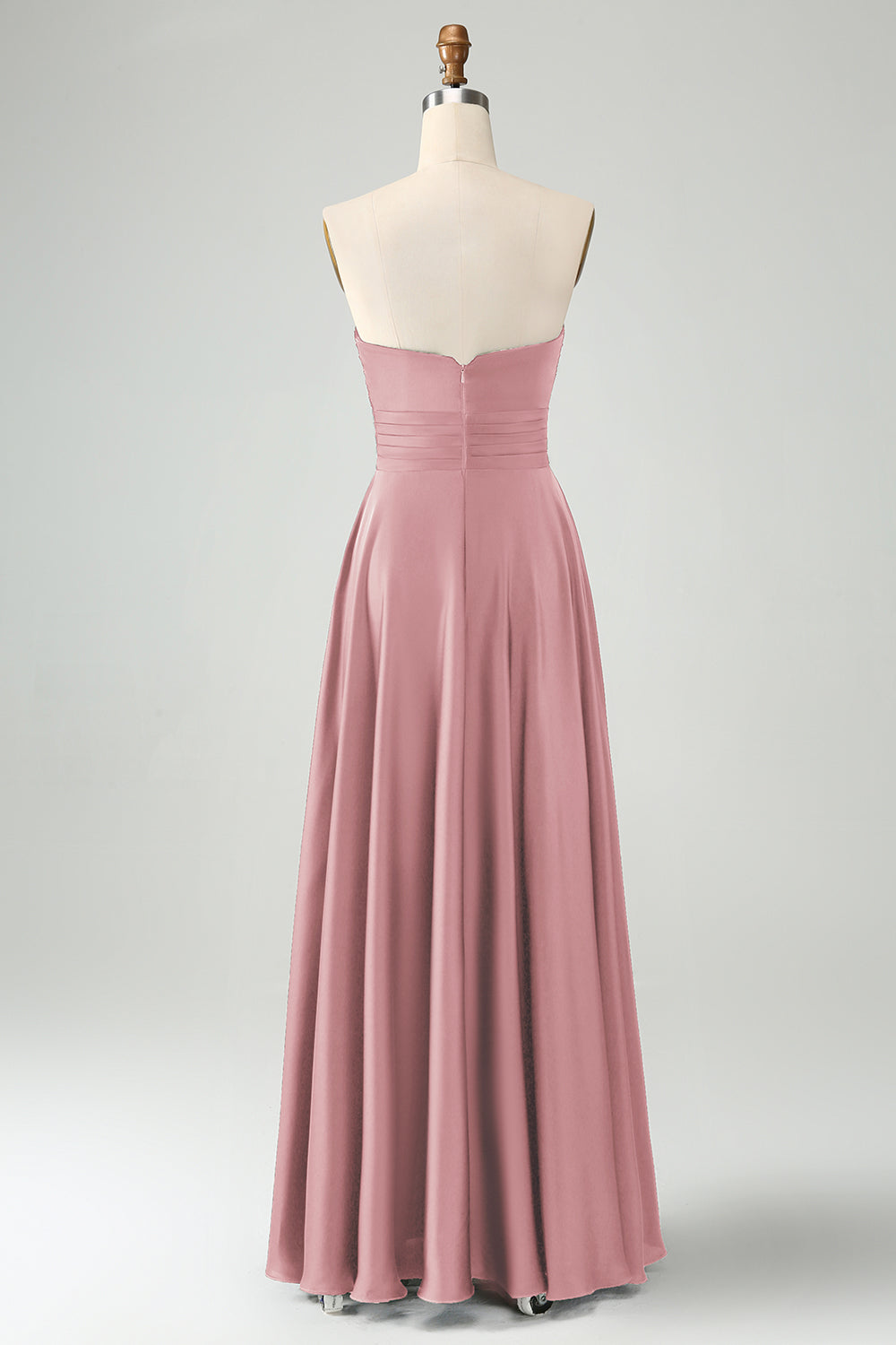 Dusty Sage Twist Front Pleated A Line Satin Long Bridesmaid Dress