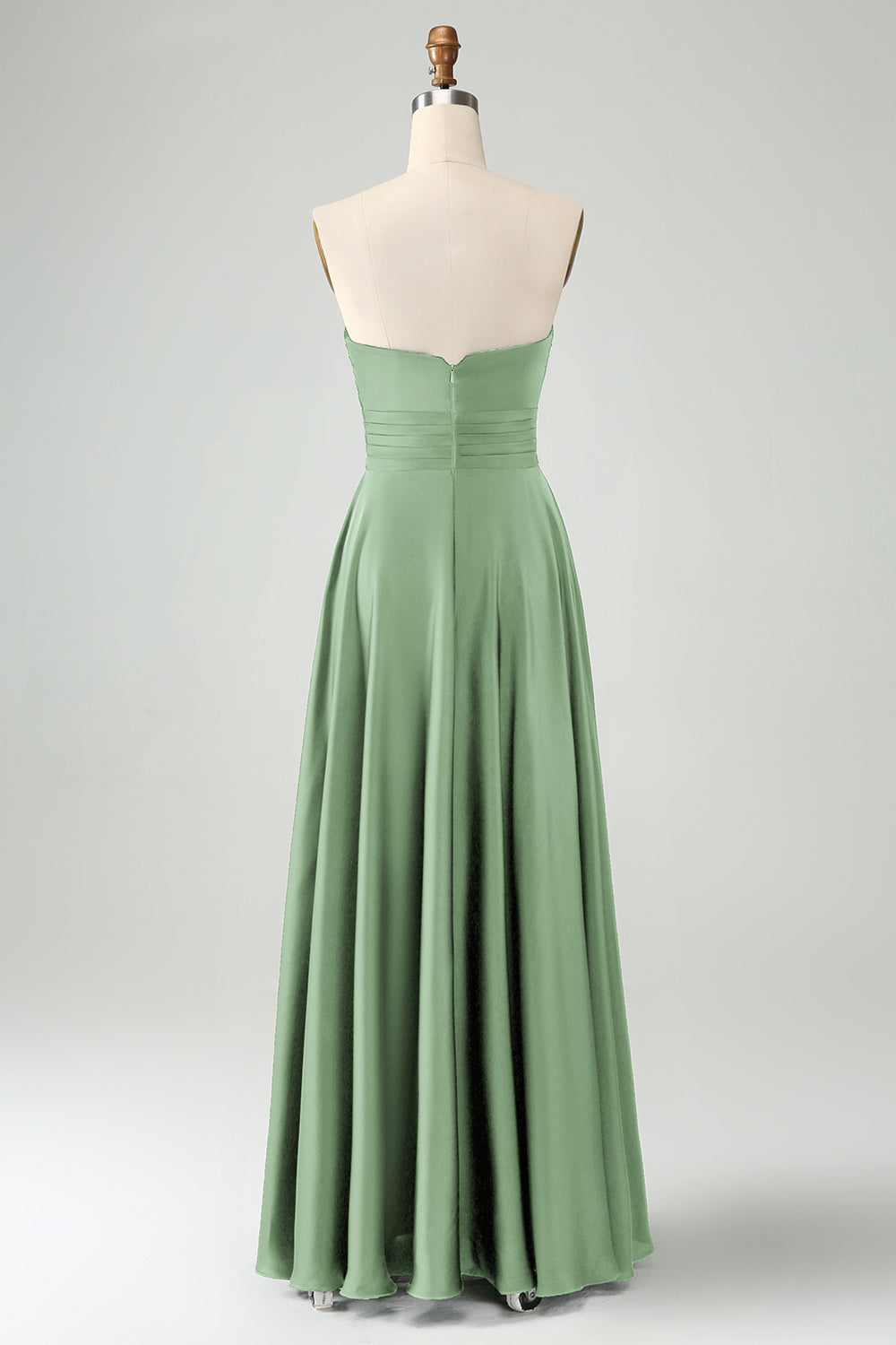 Dusty Sage Twist Front Pleated A Line Satin Long Bridesmaid Dress