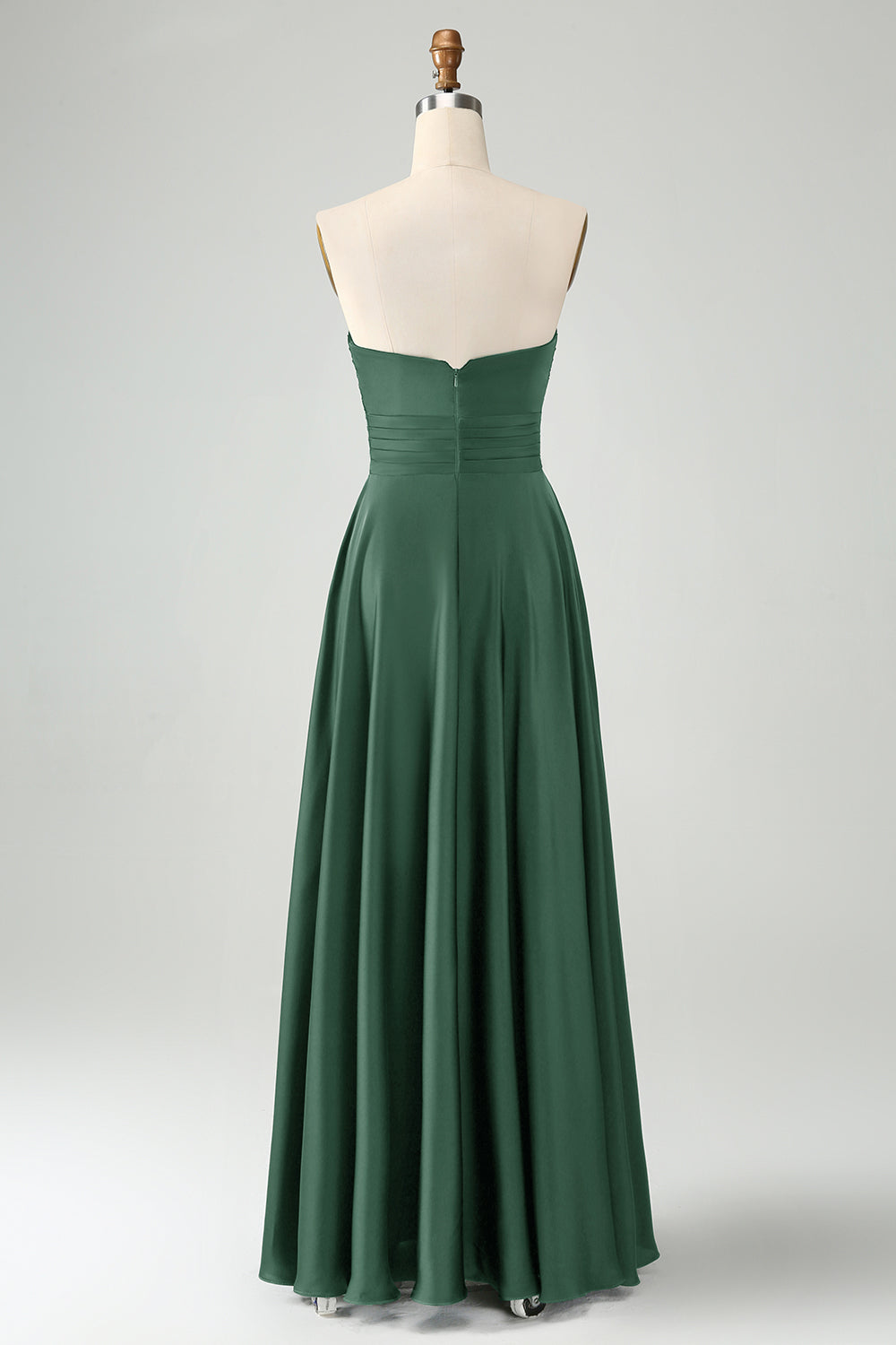 Dusty Sage Twist Front Pleated A Line Satin Long Bridesmaid Dress