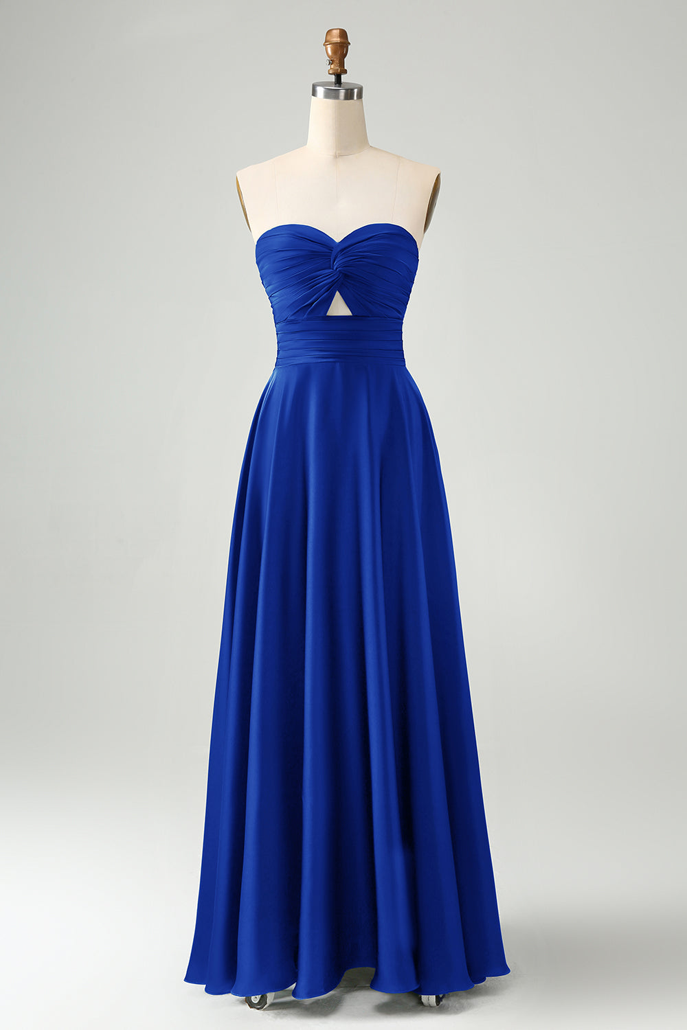 Dusty Sage Twist Front Pleated A Line Satin Long Bridesmaid Dress