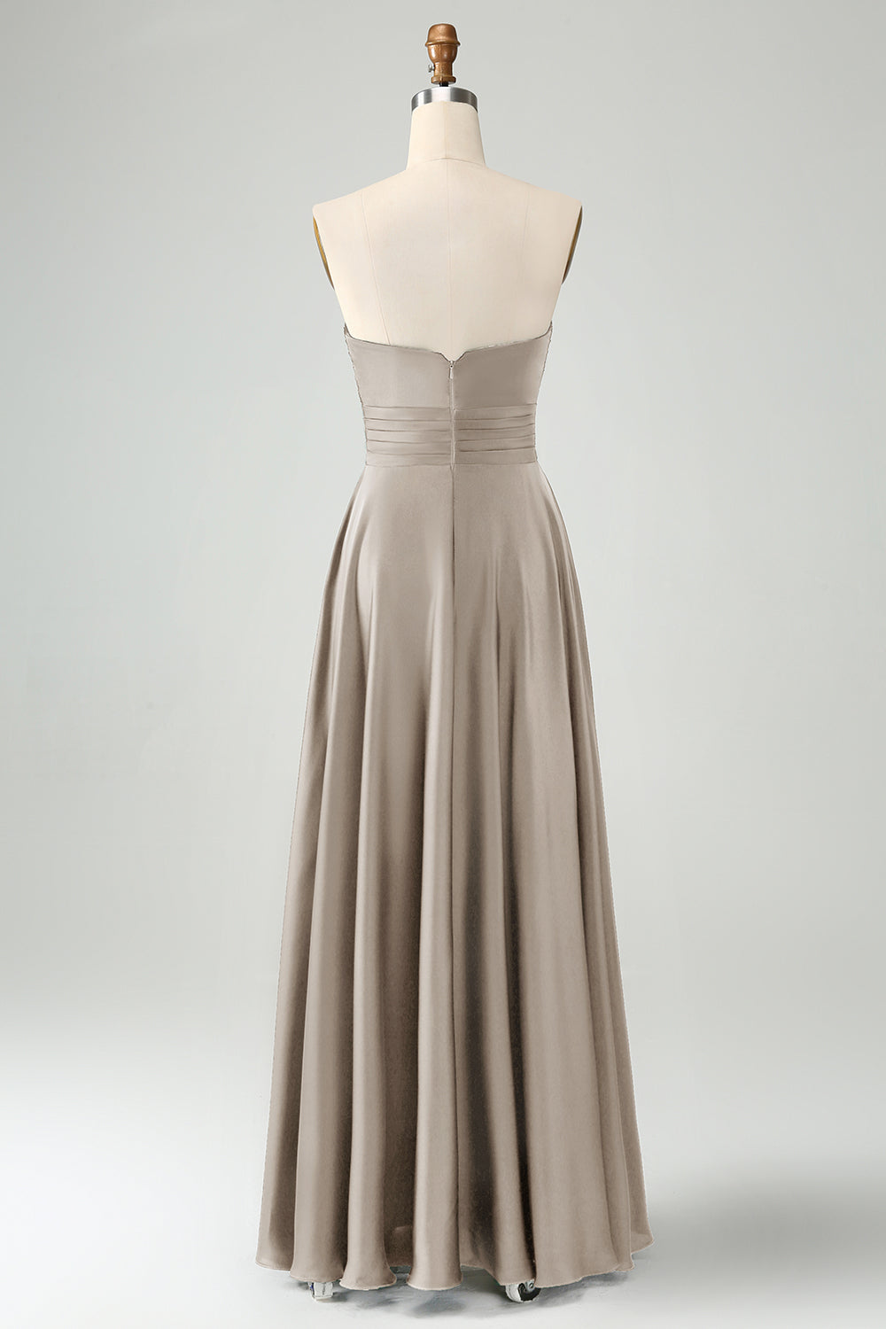 Dusty Sage Twist Front Pleated A Line Satin Long Bridesmaid Dress