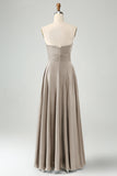 Dusty Sage Twist Front Pleated A Line Satin Long Bridesmaid Dress