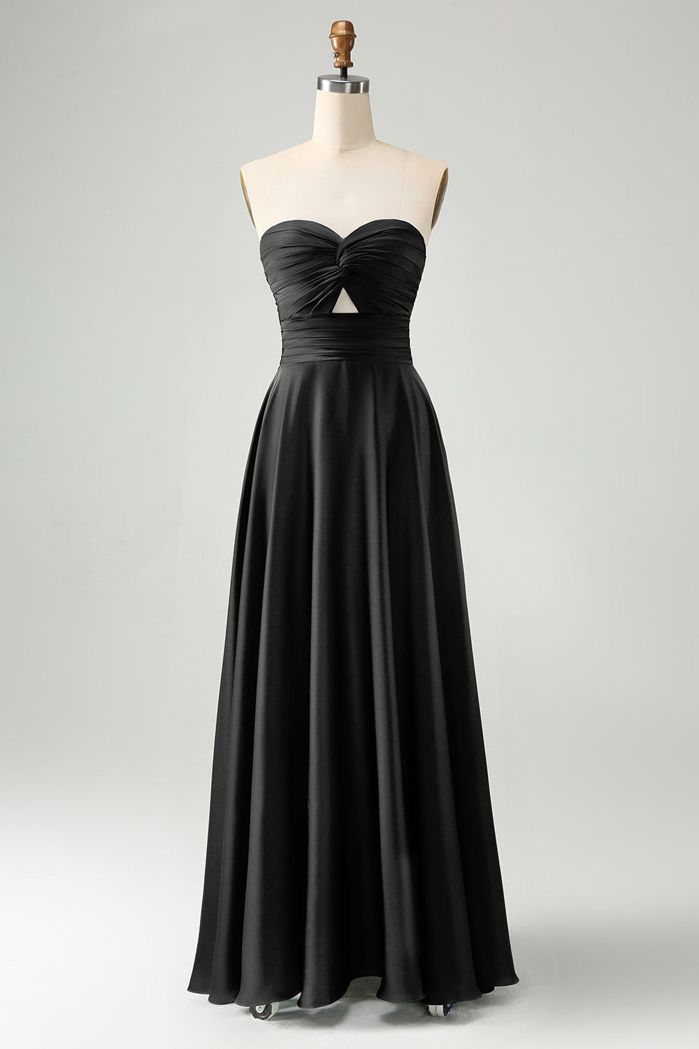 Dark Green Strapless Pleated A Line Satin Long Bridesmaid Dress