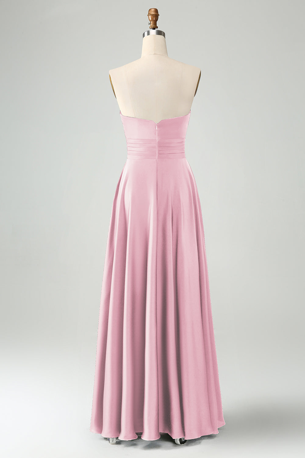 Dark Green Strapless Pleated A Line Satin Long Bridesmaid Dress