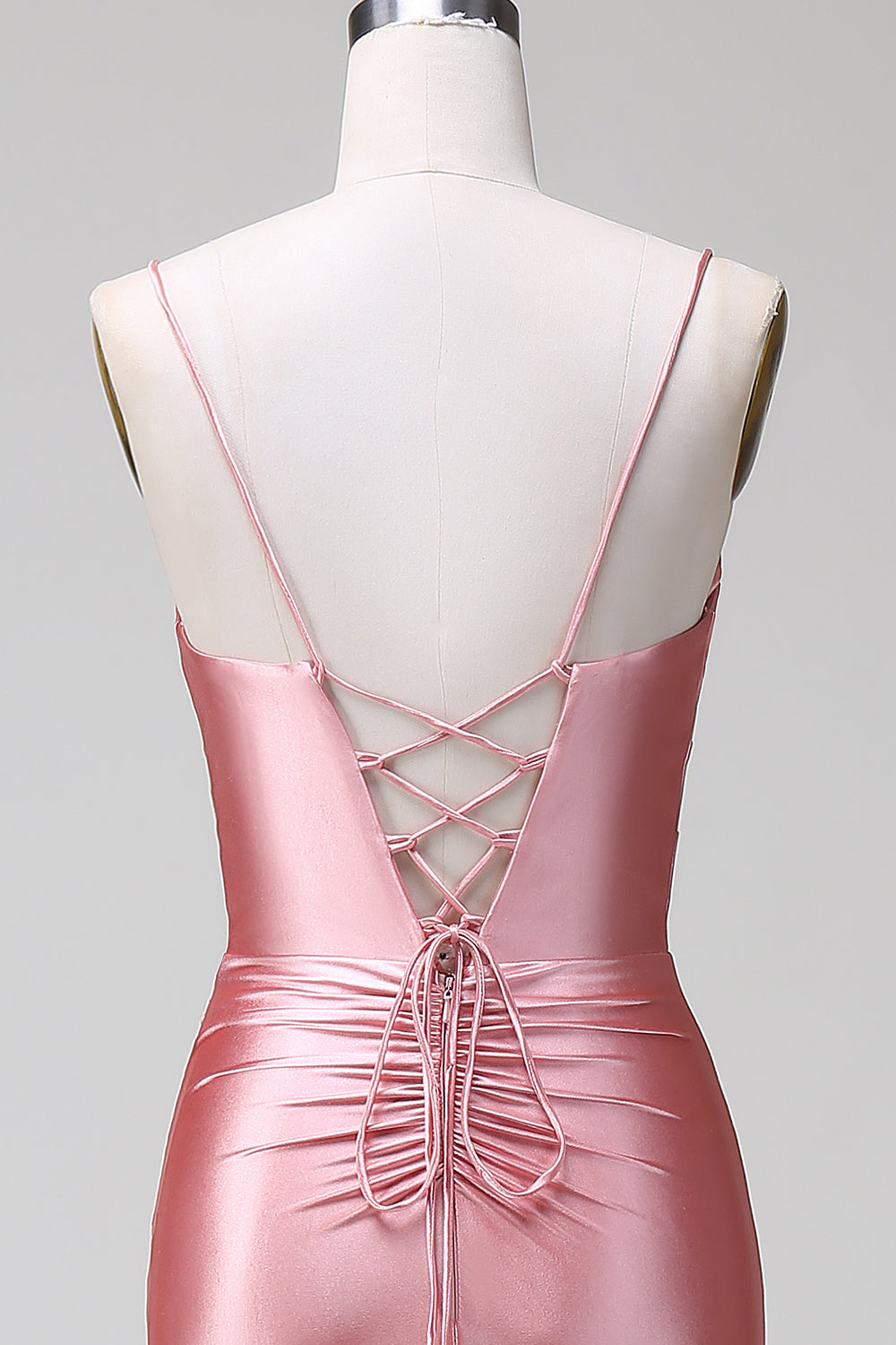 Gorgeous Blush Pleated Mermaid Satin Bridesmaid Dress with Slit
