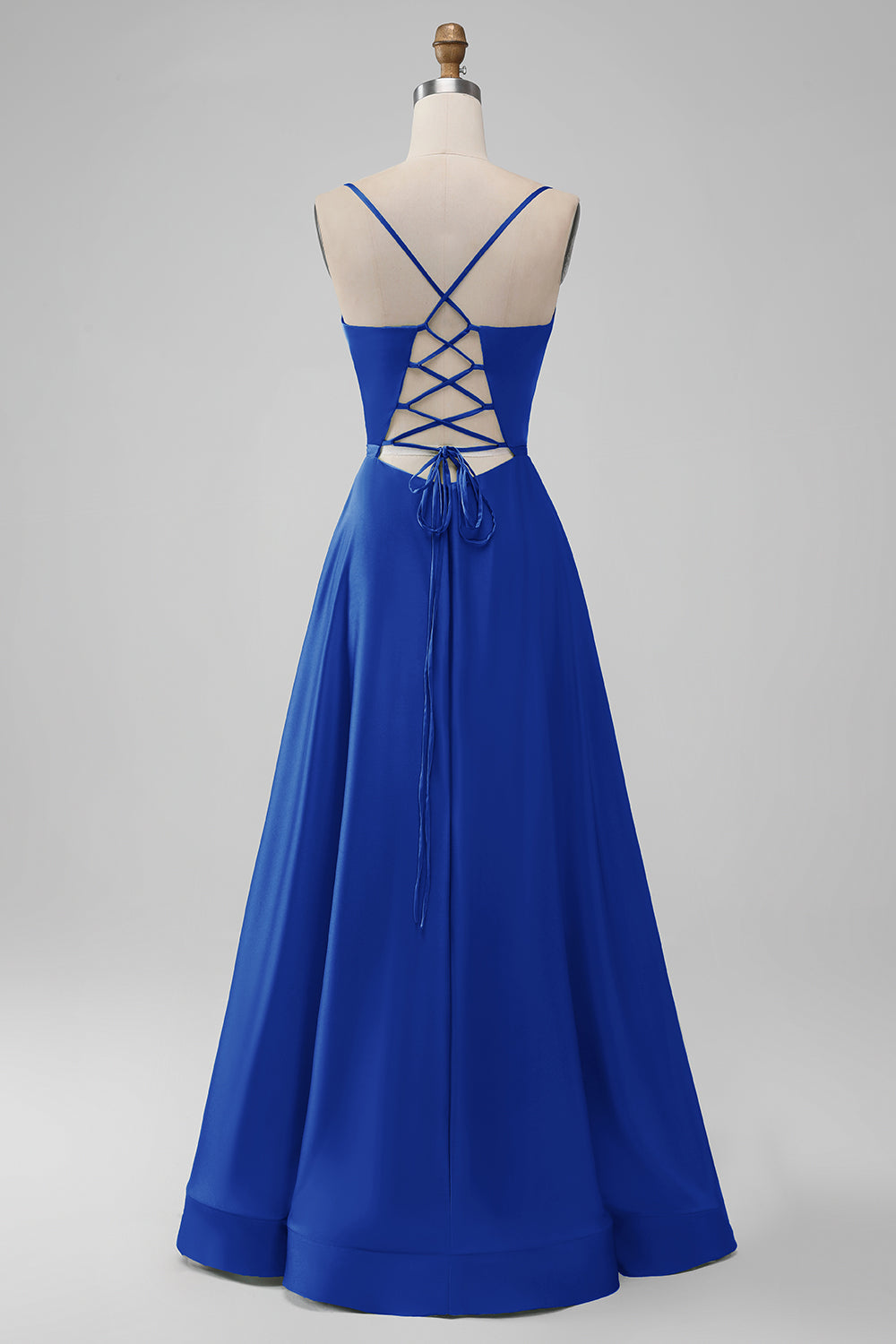 Dusty Rose Deep V Neck A-line Lace Up Satin Bridesmaid Dress