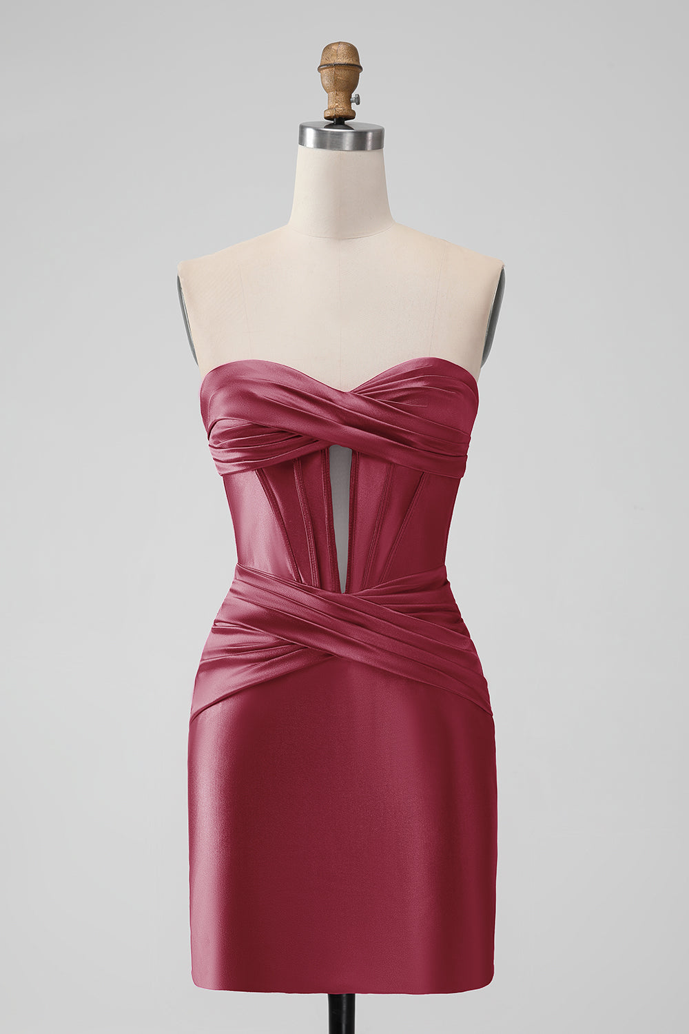 Stylish Fuchsia Bodycon Strapless Satin Corset Short Prom Dress
