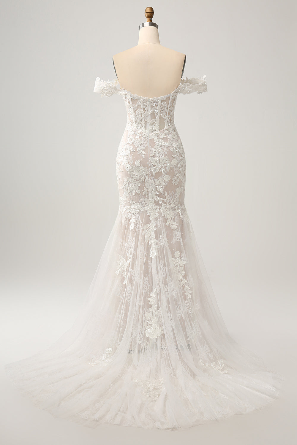 Off the Shoulder Applique Mermaid Sweep Train Wedding Dress