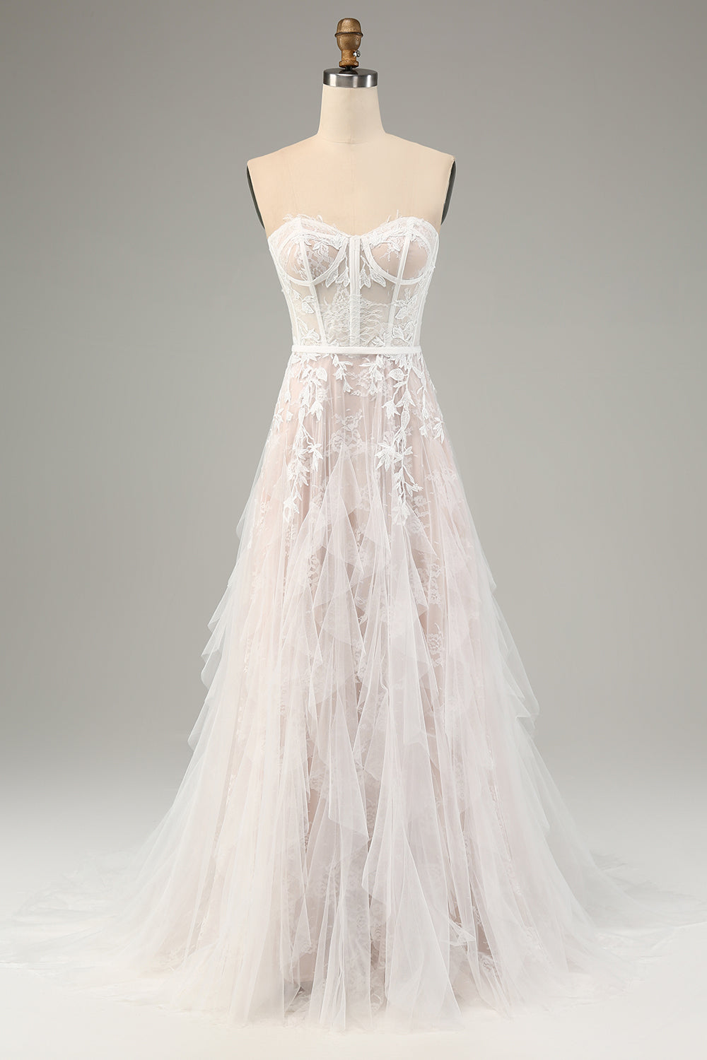 Sweetheart Corset Applique Ruffles A-Line Wedding Dress