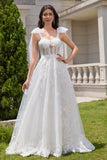 Dreamy A-Line Applique Wedding Dress with Detachable Straps