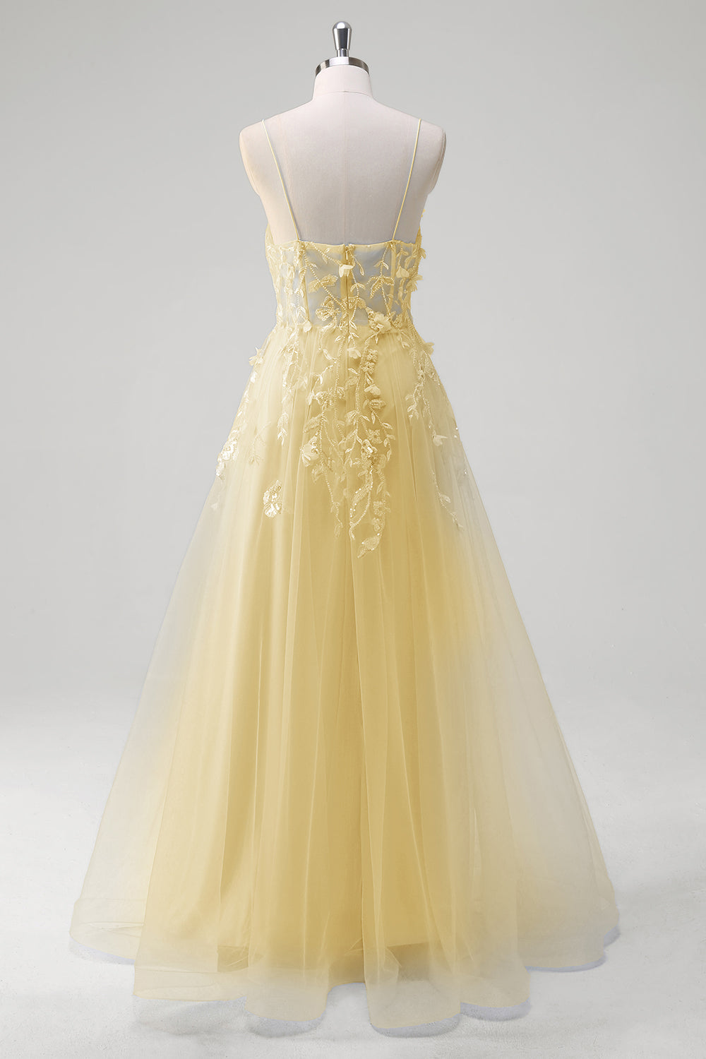 Blue Corset Applique Beaded A-Line Prom Dress with Slit