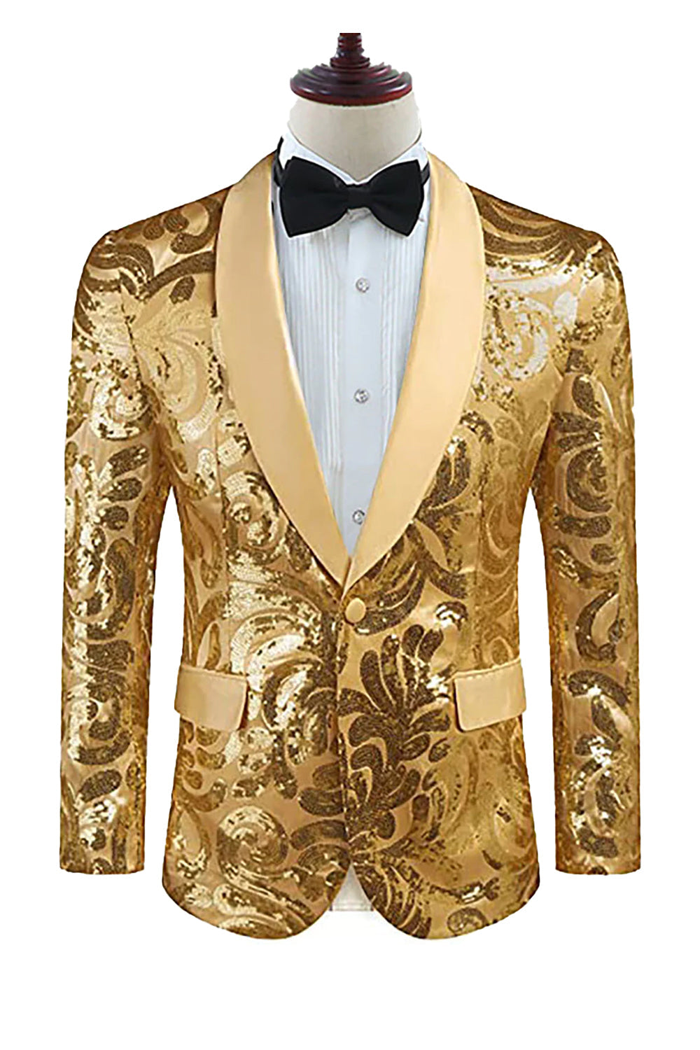 Sparkly Golden Shawl Lapel Men's Blazer