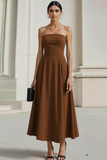 Brown 2 Piece A Line Strapless Maxi Work Dress