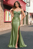 Mermaid Sage Corset Sequined Prom Dress with Slit