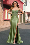 Mermaid Sage Corset Sequined Prom Dress with Slit