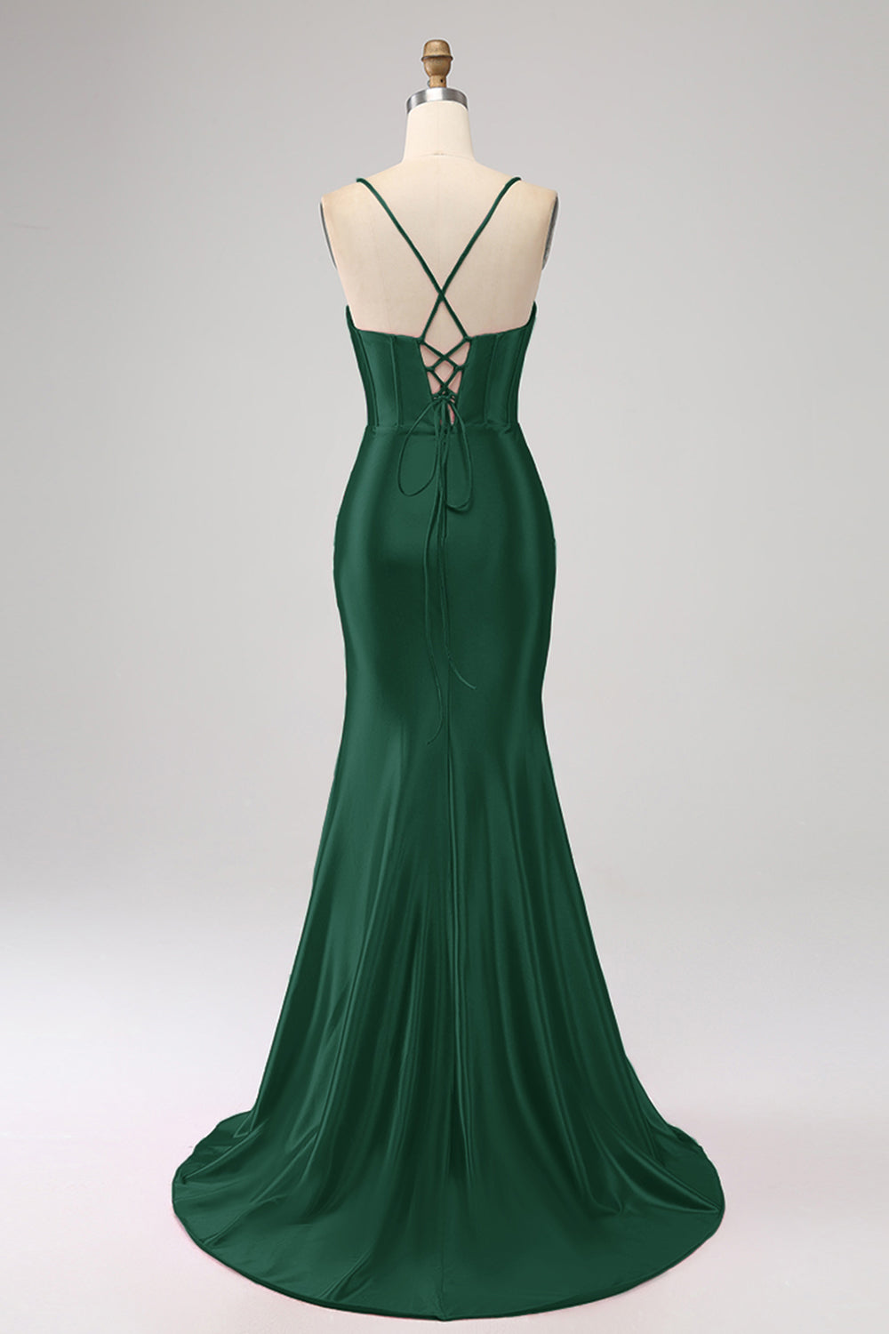 Stunning Red Mermaid Spaghetti Straps Corset Prom Dress with Split Front