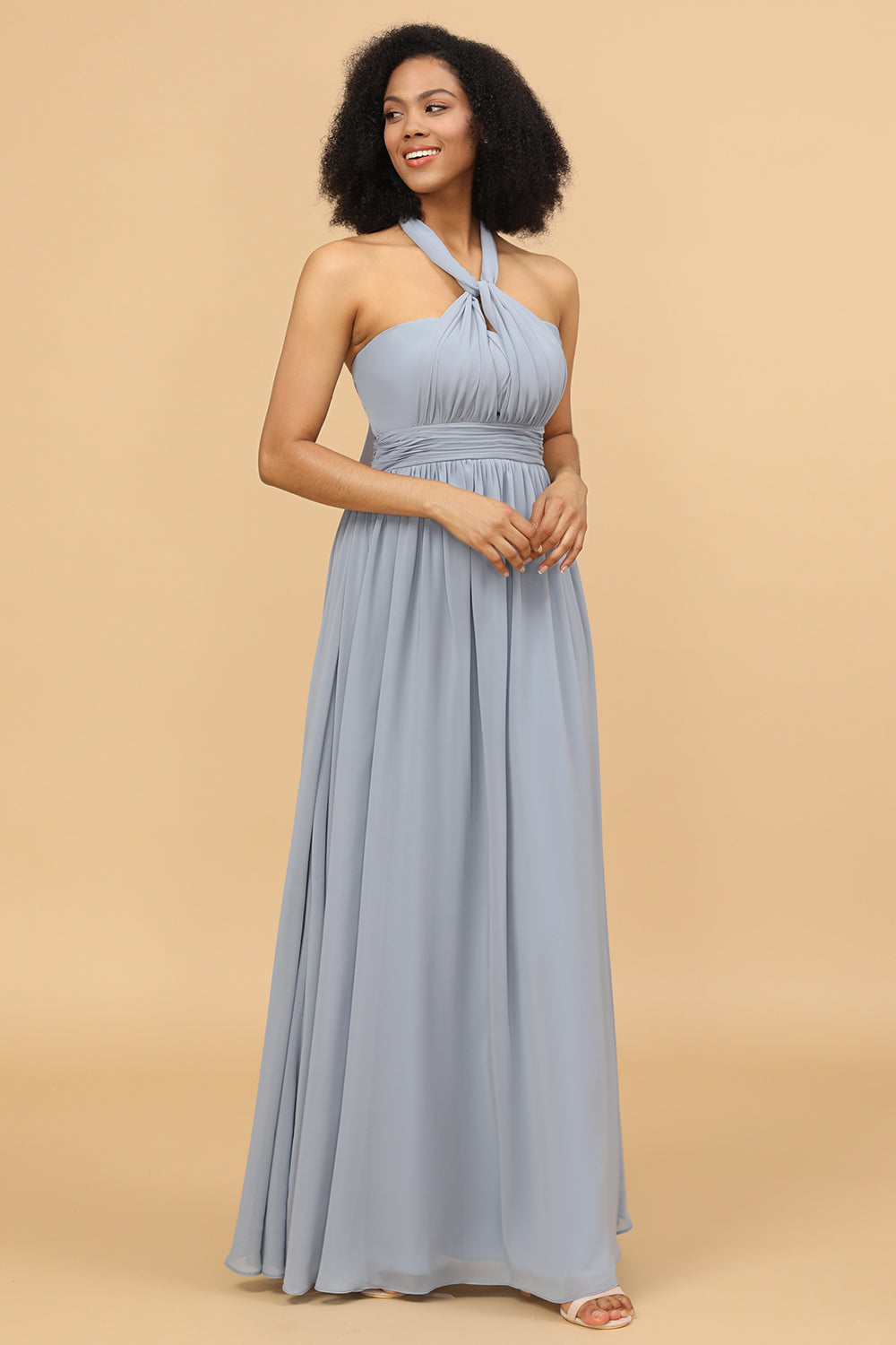 Gray Blue Convertible Long Chiffon Bridesmaid Dress