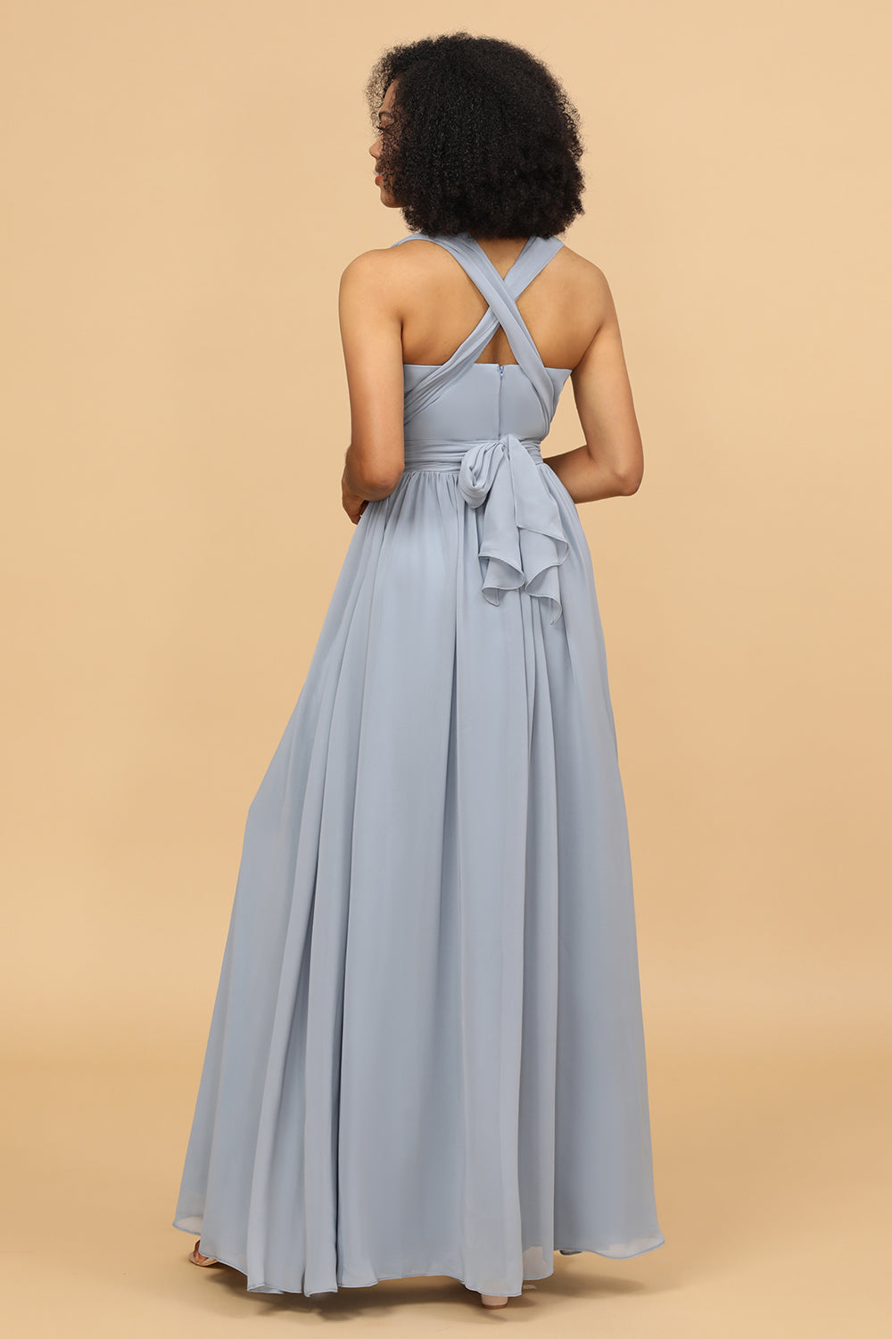 Gray Blue Convertible Long Chiffon Bridesmaid Dress