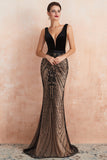Leely Women Prom Dress Black Sequins Mermaid Floor-legnth Formal Dress