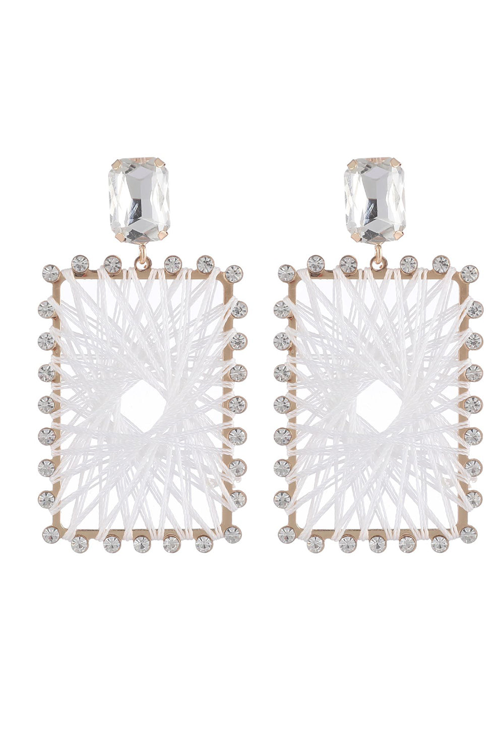 Sparkly Square Rhinestones Braided Earrings