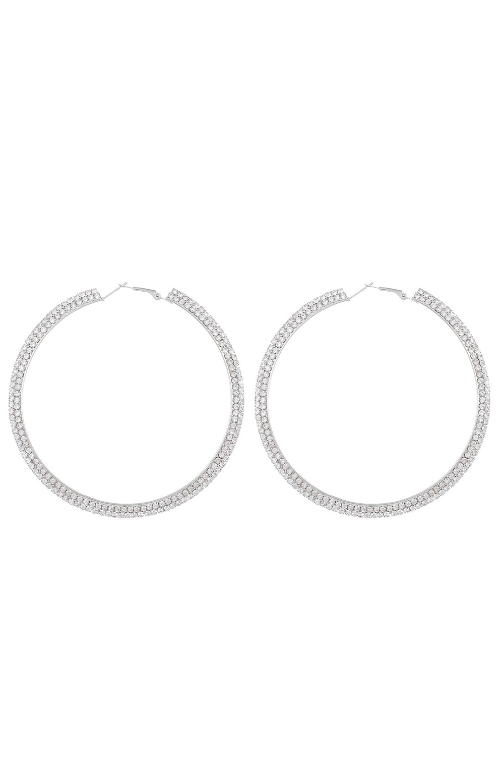 Shiny Silver Rhinestones Circle Earrings