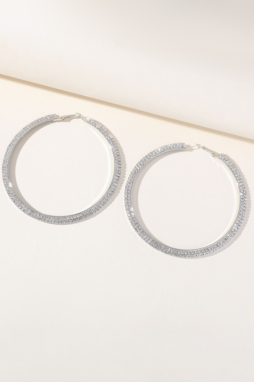 Shiny Silver Rhinestones Circle Earrings