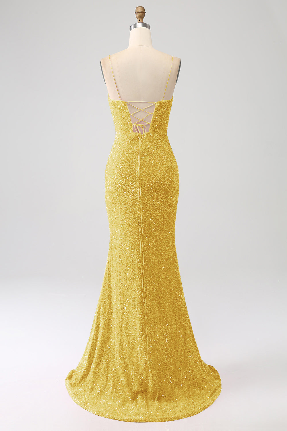 Black Mermaid Spaghetti Straps V-Neck Sequin Long Prom Dress With Split