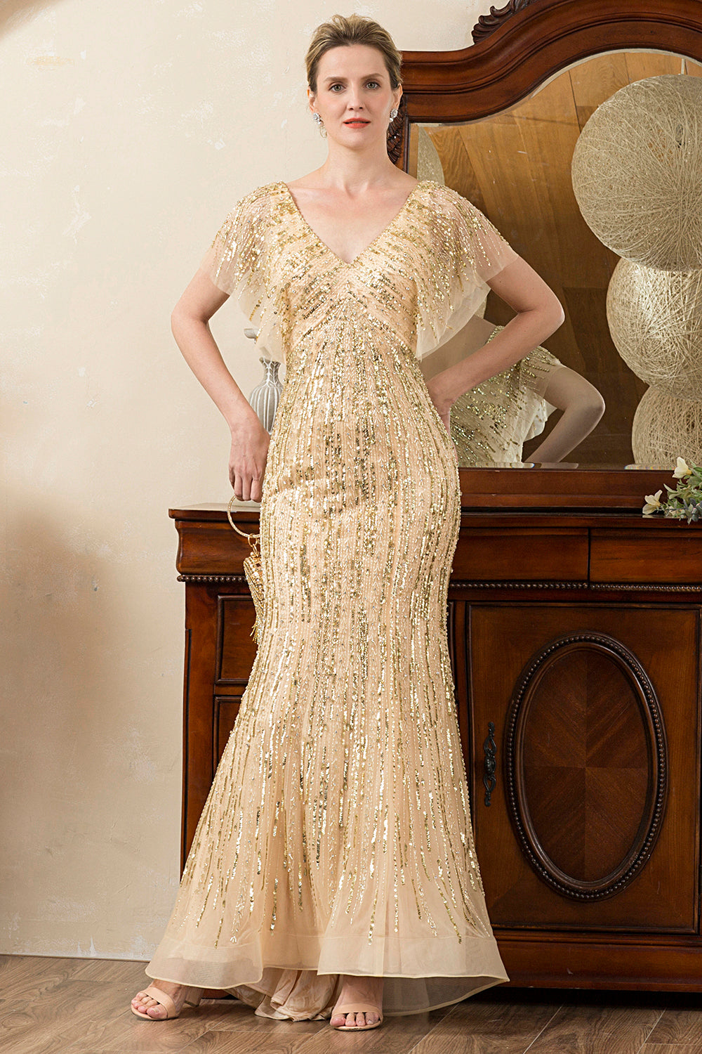 Sparkly Grey Beading Mermaid Mother of Bride Dress