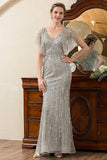Sparkly Grey Beading Mermaid Mother of Bride Dress