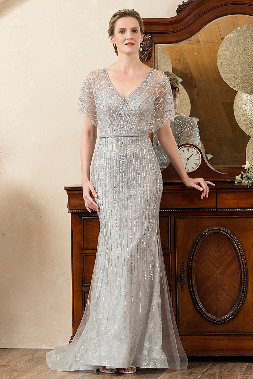 Sparkly Golden Mermaid Beading Mother of Bride Dress