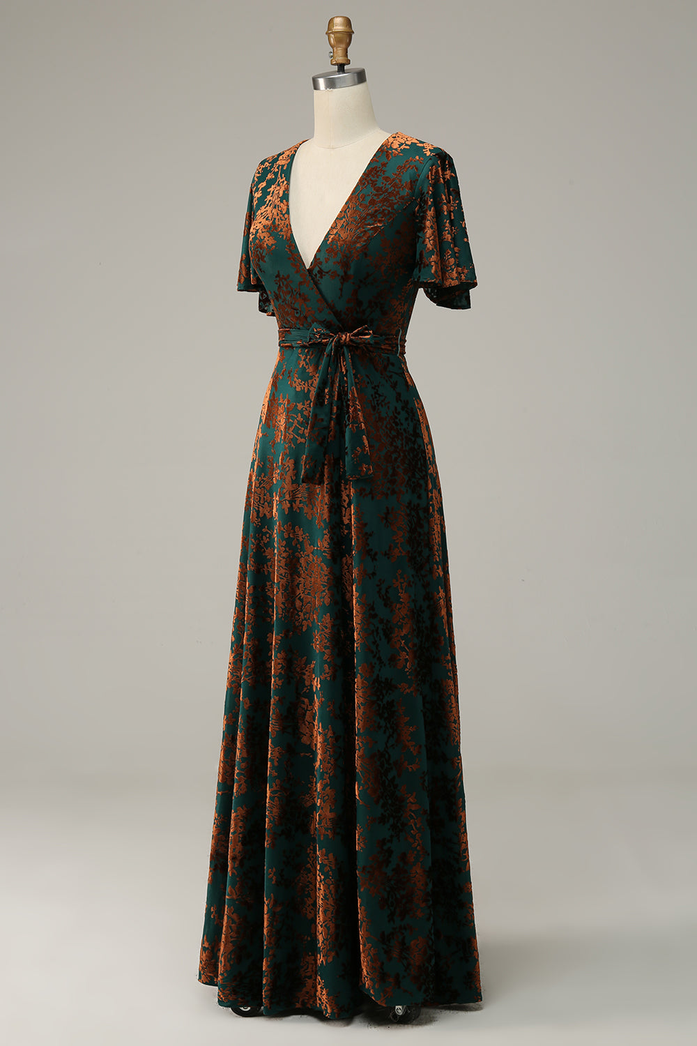 Blue Velvet V-Neck A Line Maxi Mother of Bride Dress