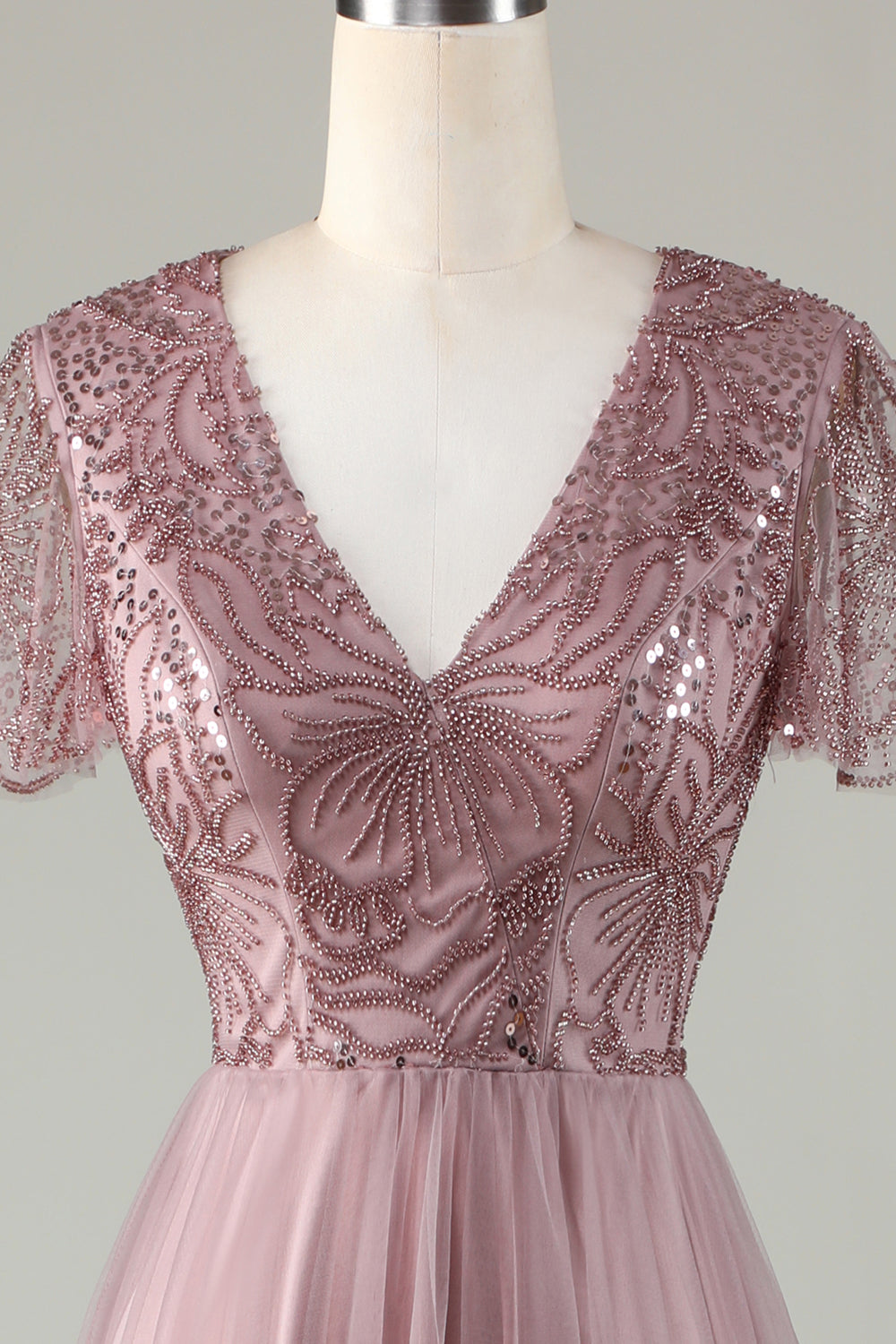 A-Line Dusty Blue Bridesmaid Dress with Beading