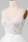 White A-Line Sparkly Sequin Ruffle Skirt Corset Prom Dress With Slit