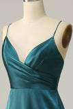 A Line Spaghetti Straps Dark Green Plus Size Bridesmaid Dress with Backless