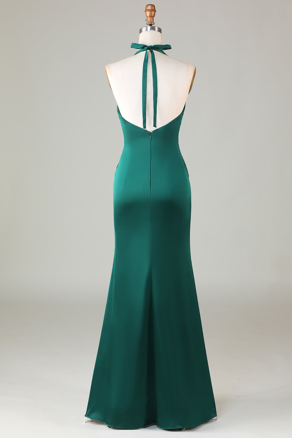 Mermaid Halter Dark Green Front Twist Maxi Bridesmaid Dress