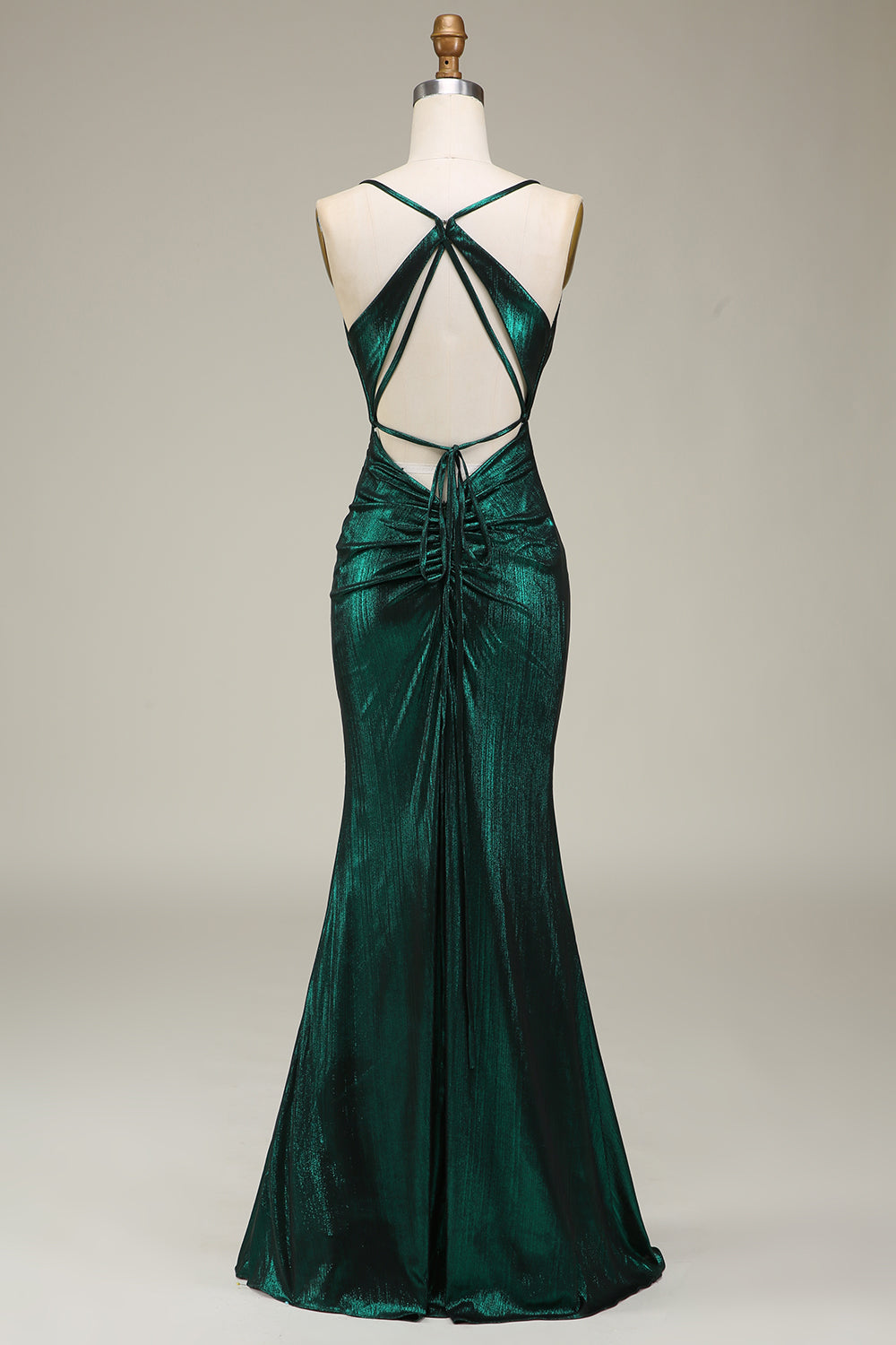 Sheath Spaghetti Straps Dark Green Maxi Prom Dress with High Slit