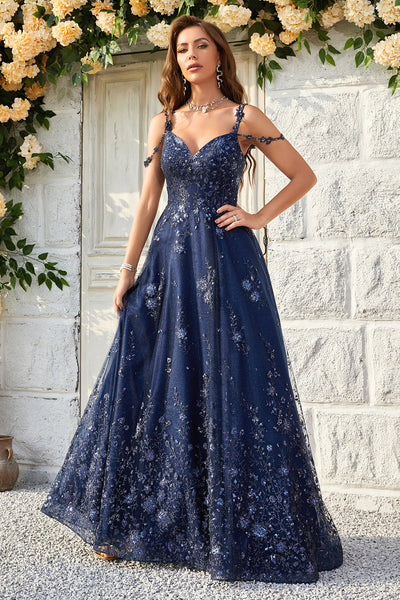 Leely Women Navy Long Prom Dress A Line Off the Shoulder Formal Dress ...