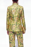 Single Breasted Blue Notched Lapel 2 Piece Floral  Business Suits with Pockets