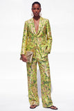 Single Breasted Blue Notched Lapel 2 Piece Floral  Business Suits with Pockets