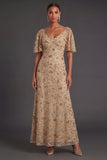 Twilight Sheath Floral V Neck Long Formal Dress