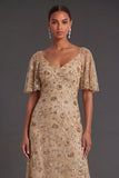 Twilight Sheath Floral V Neck Long Formal Dress