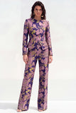 2 Piece Round Neck Green Flower Single Breasted Business Suits with Pockets