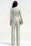 2 Piece Round Neck Green Flower Single Breasted Business Suits with Pockets