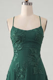 Blue Floral Appliqued Spaghetti Straps A-Line Short Cocktail Dress