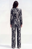 2 Piece Round Neck Green Flower Single Breasted Business Suits with Pockets