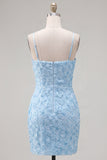 Sparkly Pink Beaded Short Bodycon Floral Cocktail Dress with Bow